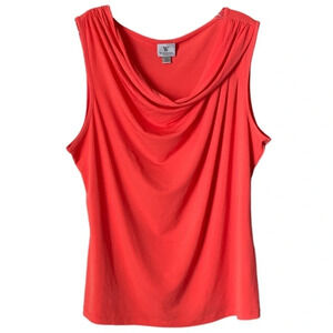 WORTHINGTON | Draped neckline Sleeveless Orange Red tunic Top Size PXL